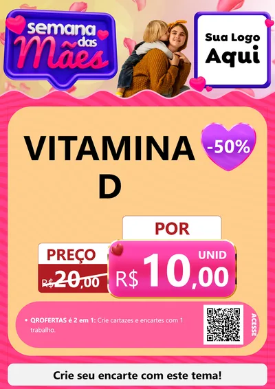 Modelo de Cartaz para Cartaz A4 Vertical com o tema Semana das Mães para Farmácia