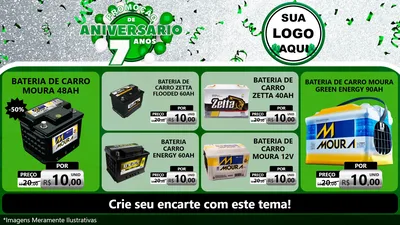 Modelo de TV para TV Horizontal com o tema Promoção de Aniversário - 7 Anos para Baterias Elétricas