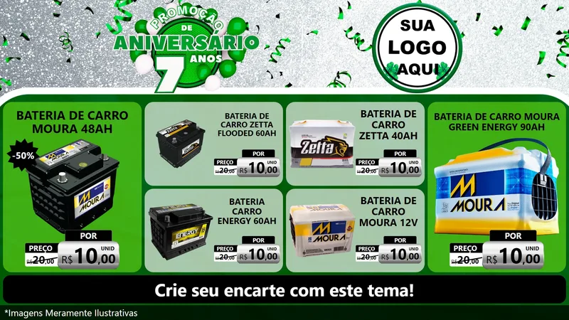 Modelo de TV para TV Horizontal com o tema Promoção de Aniversário - 7 Anos para Baterias Elétricas