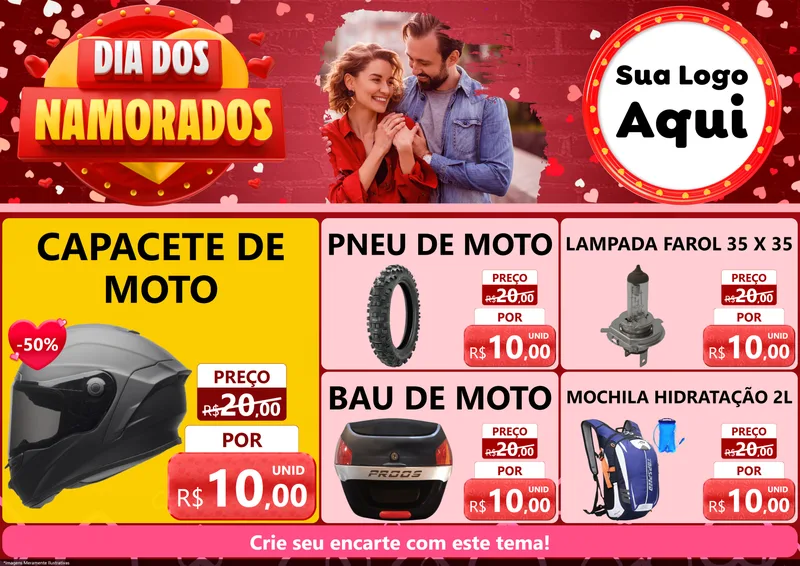Modelo de Encarte para Encarte A4 Horizontal com o tema Dia Dos Namorados para Moto peças