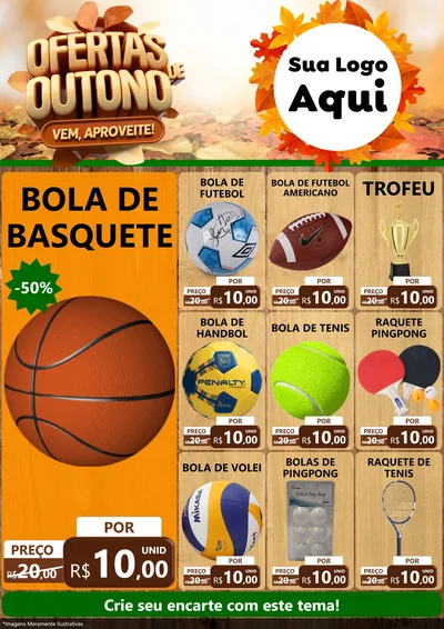 Modelo de Encarte para Encarte A4 Vertical com o tema Ofertas de Outono - Vem, Aproveite! para Artigos Esportivos