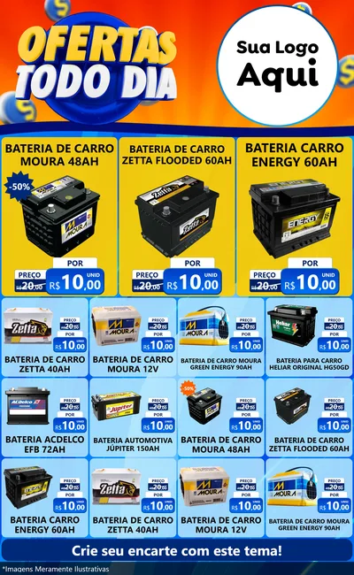 Modelo de Encarte para Encarte Grande com o tema Ofertas Todo Dia para Baterias Elétricas