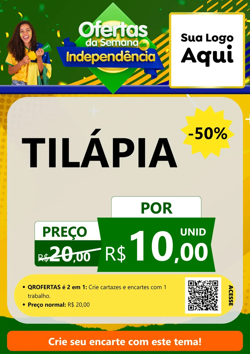 Modelo de Cartaz para Cartaz A4 Vertical com o tema Ofertas da Semana da Independência para Peixaria