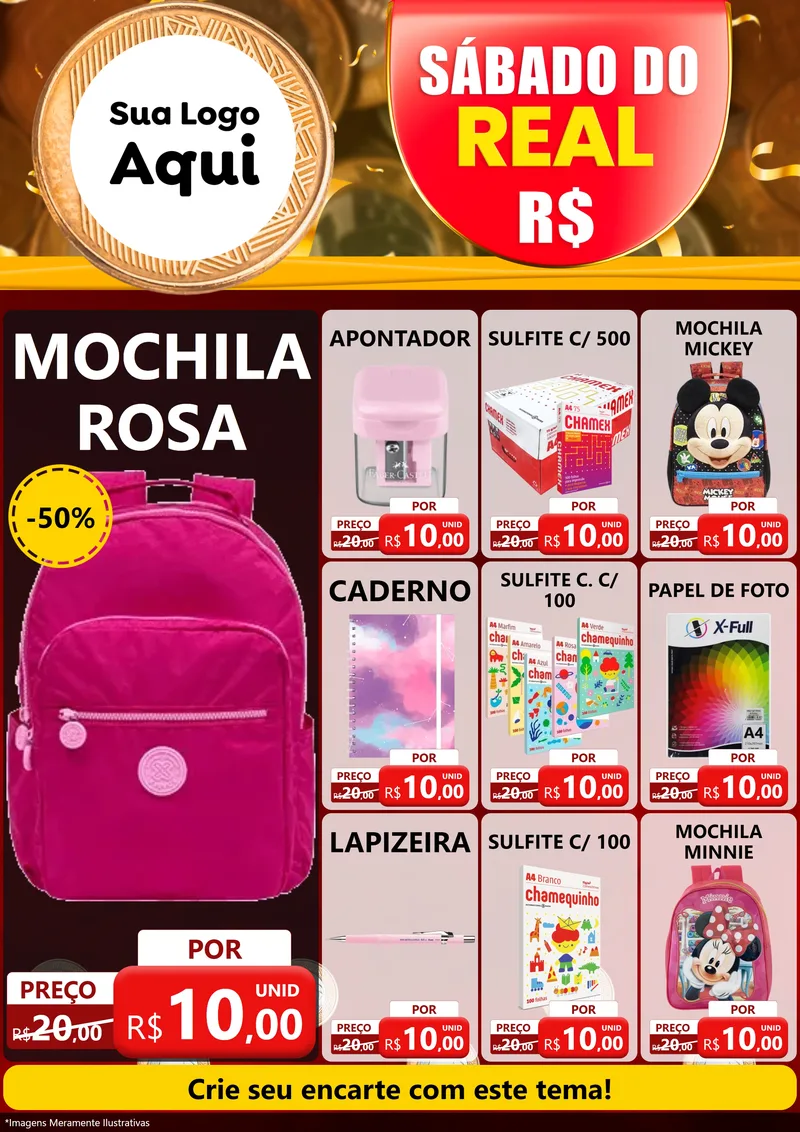 Modelo de Encarte para Encarte A4 Vertical com o tema Sábado do Real para Papelaria