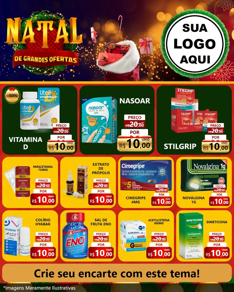 Modelo de Rede Social para Feed Instagram com o tema Natal de Grandes Ofertas para Farmácia