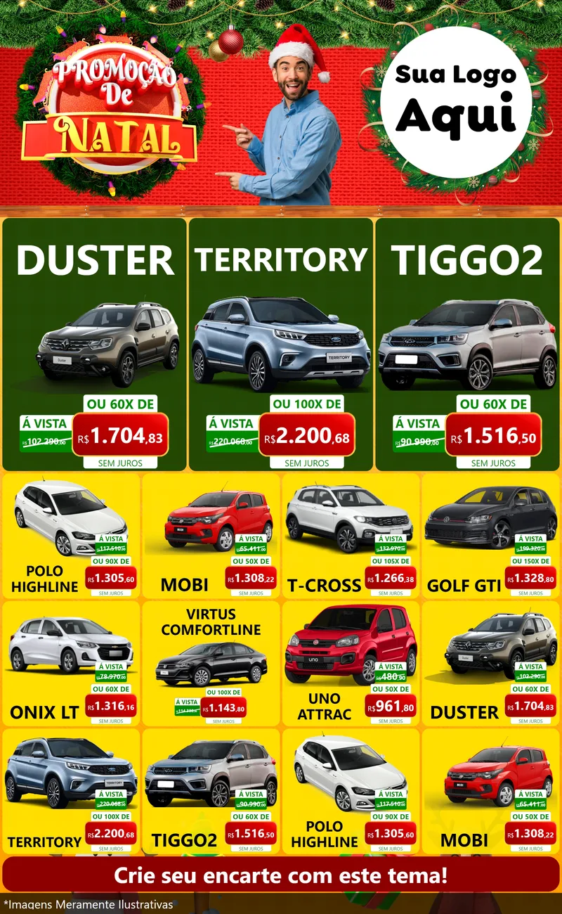 Modelo de Encarte para Encarte Grande com o tema Promoção de Natal para Concessionaria de Carros