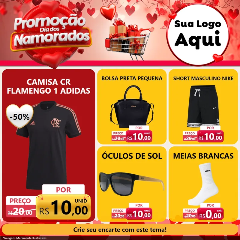 Modelo de Rede Social para Feed Facebook com o tema Promoção Dia dos Namorados para Roupas e acessórios