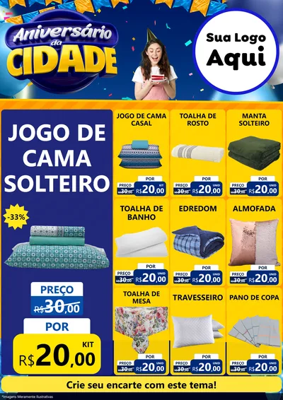 Modelo de Encarte para Encarte A4 Vertical com o tema Aniversário da Cidade para Cama, Mesa e Banho