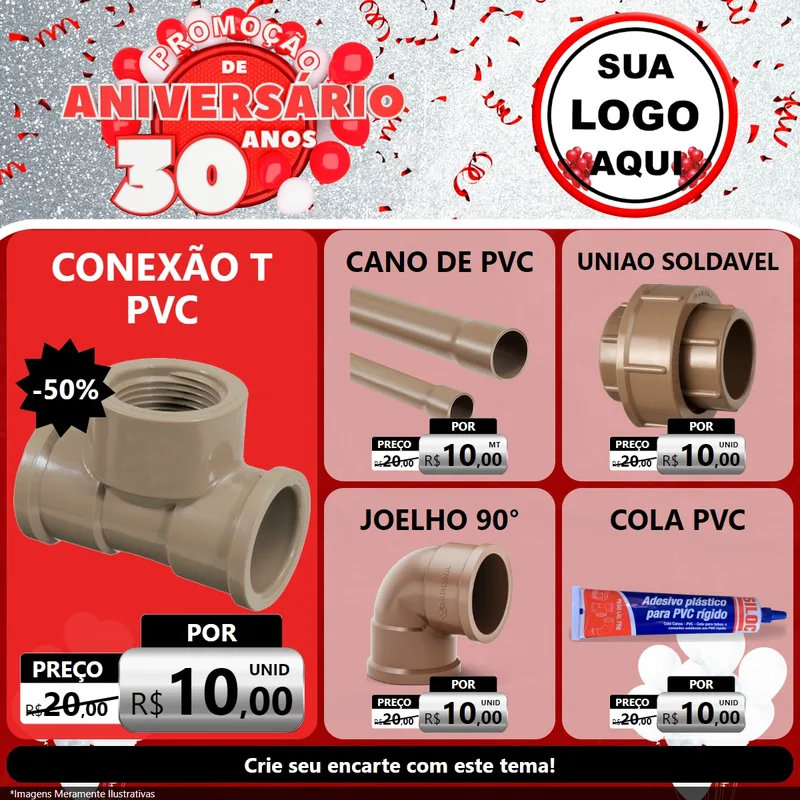 Modelo de Rede Social para Feed Facebook com o tema Promoção de Aniversário - 30 Anos para Tubos e conexões