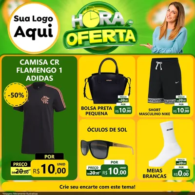 Modelo de Rede Social para Feed Facebook com o tema Hora da Oferta para Roupas e acessórios