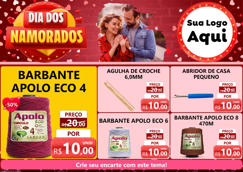 Modelo de Encarte para Encarte A4 Horizontal com o tema Dia Dos Namorados para Armarinho e Aviamentos