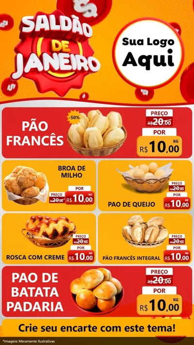 Modelo de TV para TV Vertical com o tema Saldão de Janeiro para Padaria