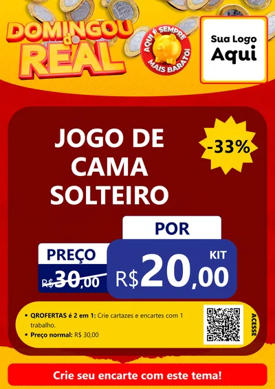 Modelo de Cartaz para Cartaz A4 Vertical com o tema Domingou do Real para Cama, Mesa e Banho
