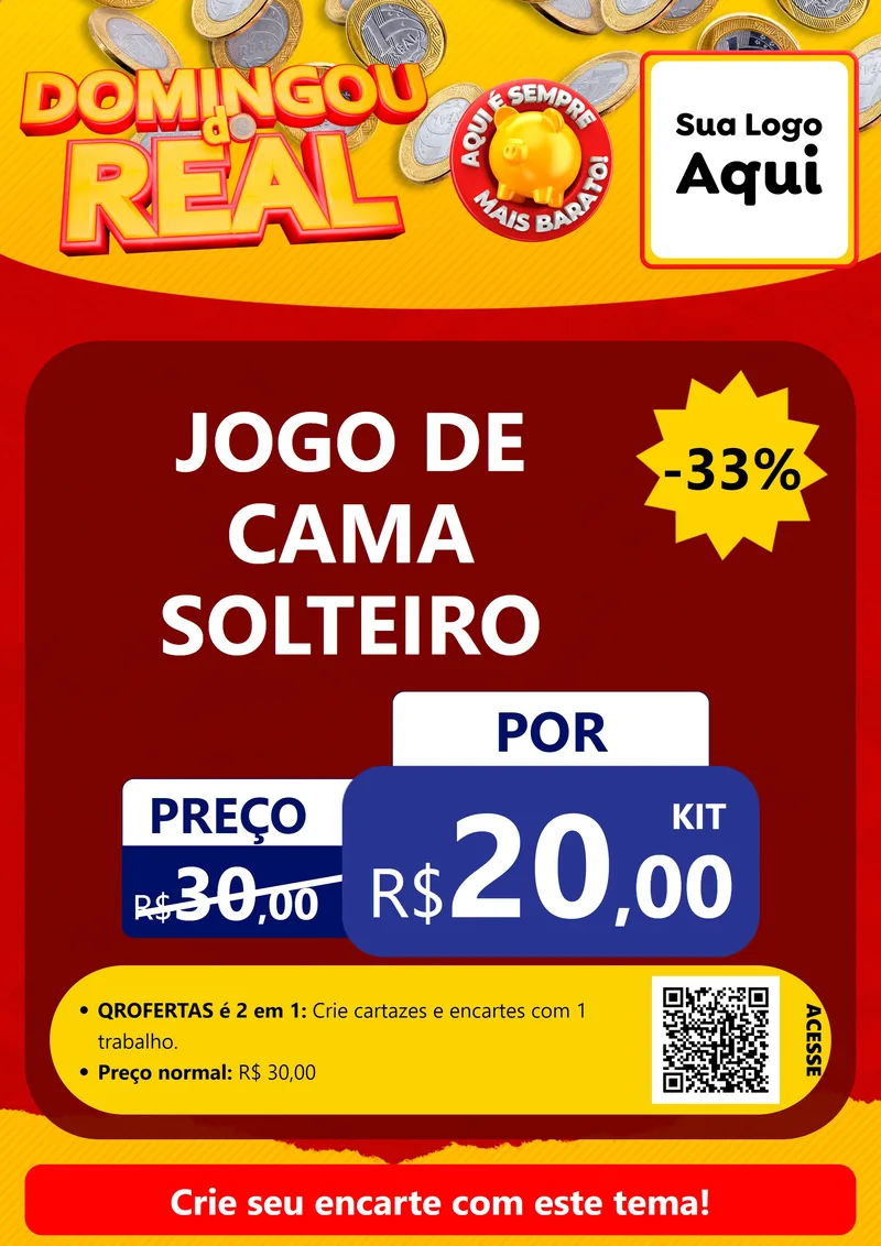 Modelo de Cartaz para Cartaz A4 Vertical com o tema Domingou do Real para Cama, Mesa e Banho