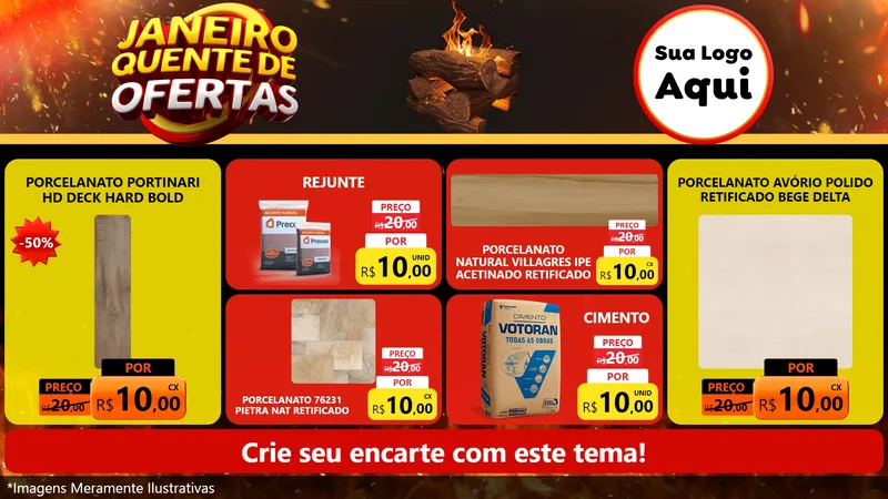 Modelo de TV para TV Horizontal com o tema Janeiro Quente de Ofertas para Pisos e revestimentos