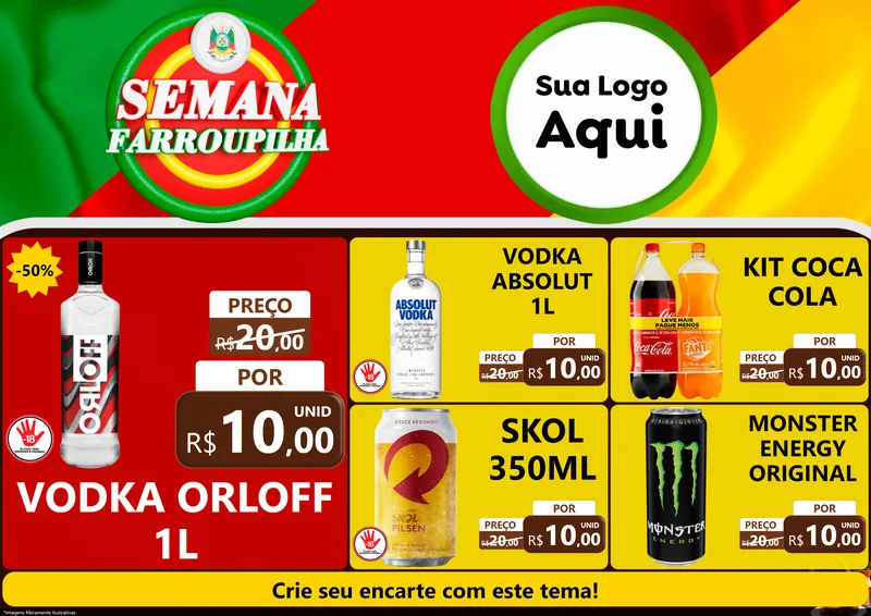 Modelo de Encarte para Encarte A4 Horizontal com o tema Semana Farroupilha para Distribuidora de bebidas
