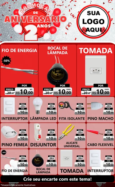 Modelo de Encarte para Encarte Grande com o tema Promoção de Aniversário - 2 Anos para Materiais Elétricos