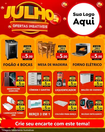 Modelo de Rede Social para Feed Instagram com o tema Julho Ofertas Imbatíveis para Móveis e Eletro