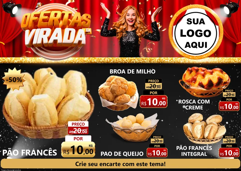 Modelo de Encarte para Encarte A4 Horizontal com o tema Ofertas da Virada para Padaria