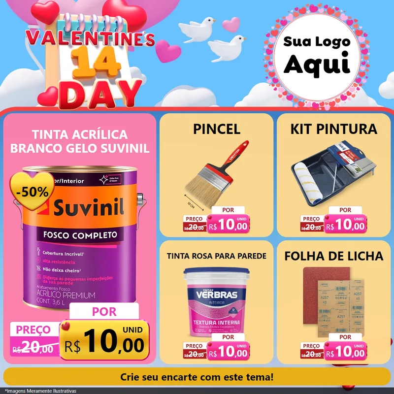 Modelo de Rede Social para Feed Facebook com o tema Valentine's Day para Tintas e Ferramentas