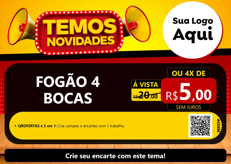 Modelo de Cartaz para Cartaz A4 Horizontal com o tema Temos Novidades para Móveis e Eletro