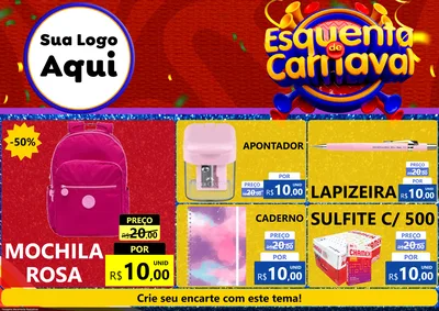 Modelo de Encarte para Encarte A4 Horizontal com o tema Esquenta de Carnaval para Papelaria
