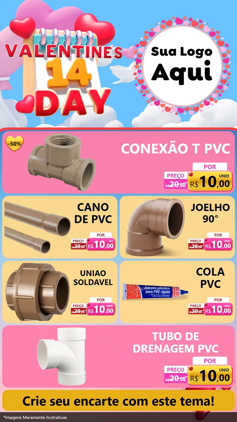 Modelo de TV para TV Vertical com o tema Valentine's Day para Tubos e conexões