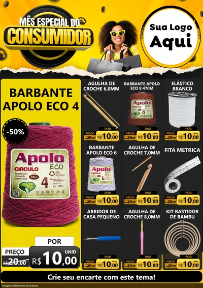 Modelo de Encarte para Encarte A4 Vertical com o tema Mês Especial do Consumidor para Armarinho e Aviamentos