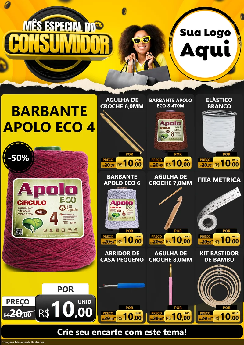 Modelo de Encarte para Encarte A4 Vertical com o tema Mês Especial do Consumidor para Armarinho e Aviamentos