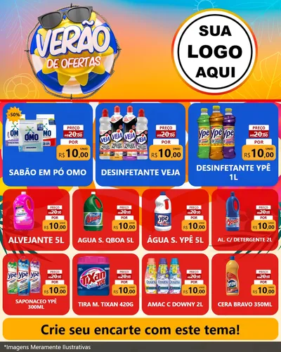 Modelo de Rede Social para Feed Instagram com o tema Verão de Ofertas para Produtos de Limpeza