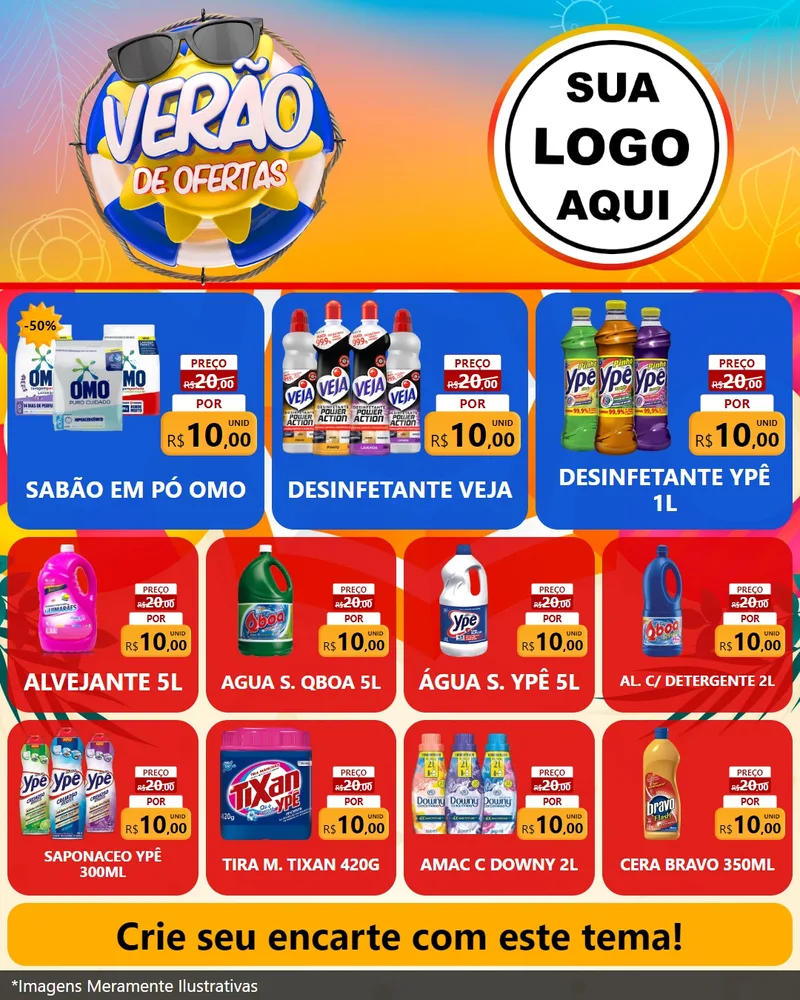 Modelo de Rede Social para Feed Instagram com o tema Verão de Ofertas para Produtos de Limpeza
