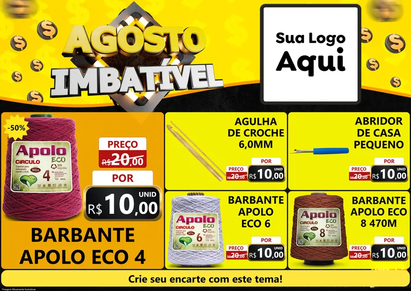 Modelo de Encarte para Encarte A4 Horizontal com o tema Agosto Imbatível para Armarinho e Aviamentos