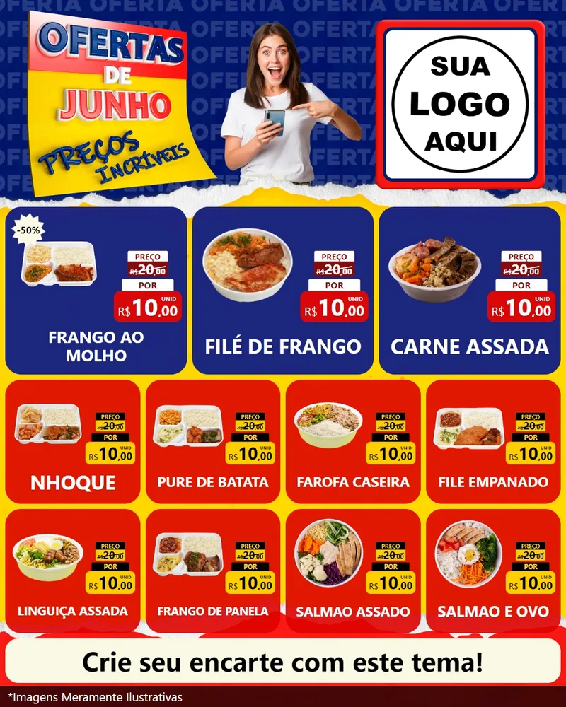 Modelo de Rede Social para Feed Instagram com o tema Ofertas de Junho - Preços Incríveis para Restaurante