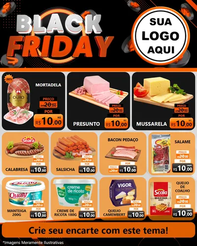 Modelo de Rede Social para Feed Instagram com o tema Black Friday para Frios e Laticínios