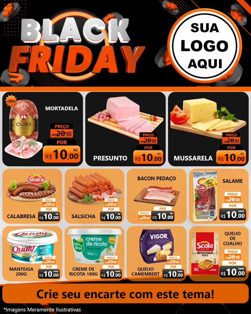 Modelo de Rede Social para Feed Instagram com o tema Black Friday para Frios e Laticínios