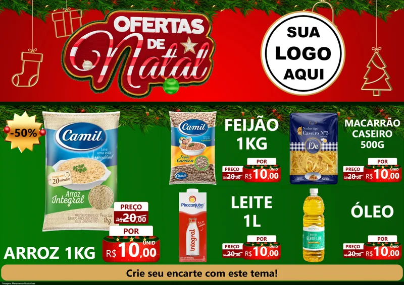 Modelo de Encarte para Encarte A4 Horizontal com o tema Ofertas de Natal para Supermercado