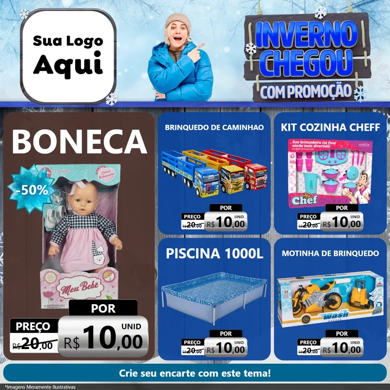 Modelo de Rede Social para Feed Facebook com o tema Inverno Chegou Com Promoção para Brinquedos