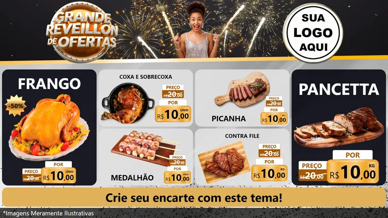 Modelo de TV para TV Horizontal com o tema Grande Réveillon de Ofertas para Assados