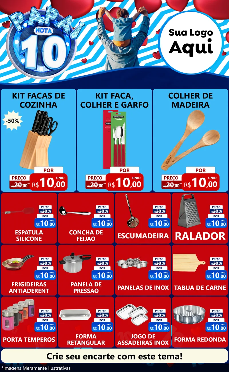 Modelo de Encarte para Encarte Grande com o tema Papai Nota 10 para Utilidades Domésticas