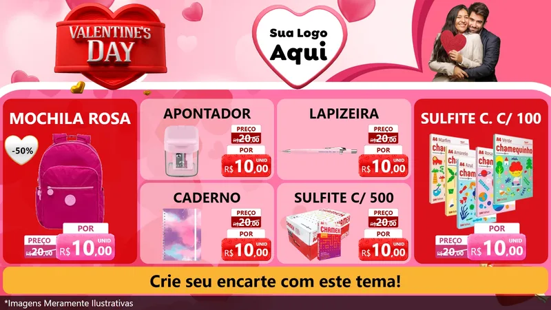 Modelo de TV para TV Horizontal com o tema Valentine's Day para Papelaria