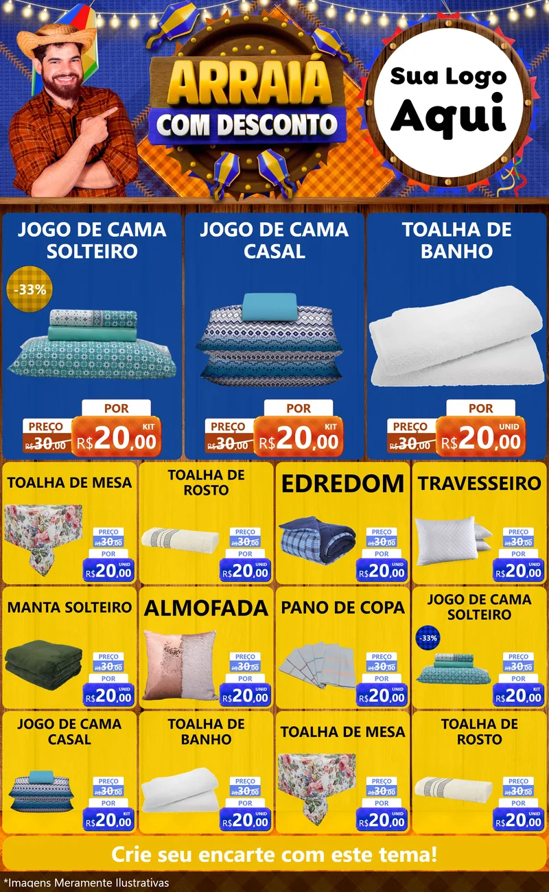 Modelo de Encarte para Encarte Grande com o tema Arraiá Com Desconto para Cama, Mesa e Banho