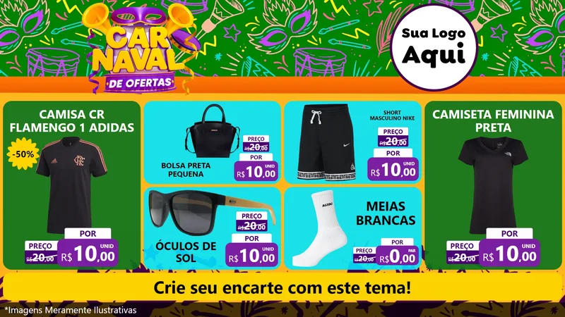 Modelo de TV para TV Horizontal com o tema Carnaval de Ofertas para Roupas e acessórios