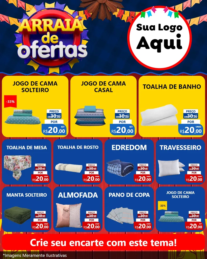 Modelo de Rede Social para Feed Instagram com o tema Arraiá de Ofertas para Cama, Mesa e Banho