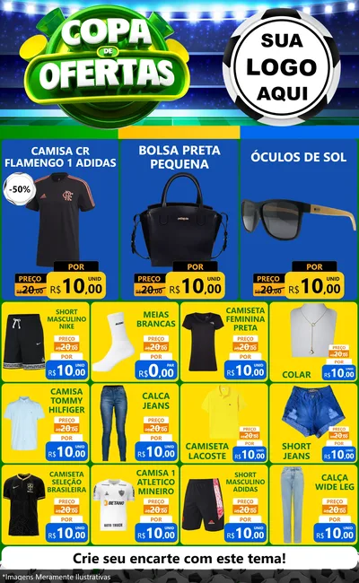 Modelo de Encarte para Encarte Grande com o tema Copa de Ofertas para Roupas e acessórios
