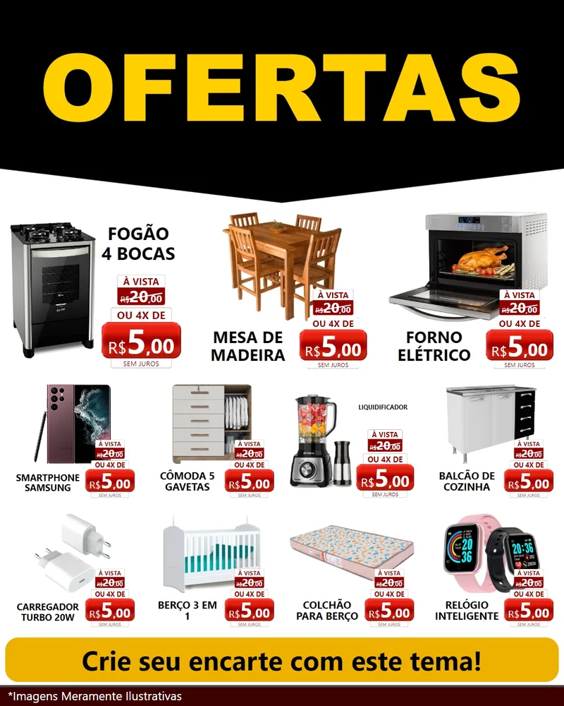 Modelo de Rede Social para Feed Instagram com o tema Ofertas Preto e Vermelho Cartaz para Móveis e Eletro