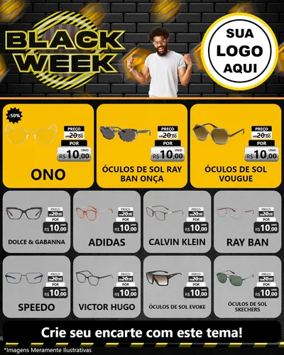 Modelo de Rede Social para Feed Instagram com o tema Black Week para Óticas