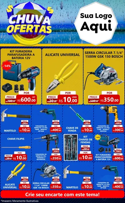 Modelo de Encarte para Encarte Grande com o tema Chuva de Ofertas para Maquinas e Ferramentas