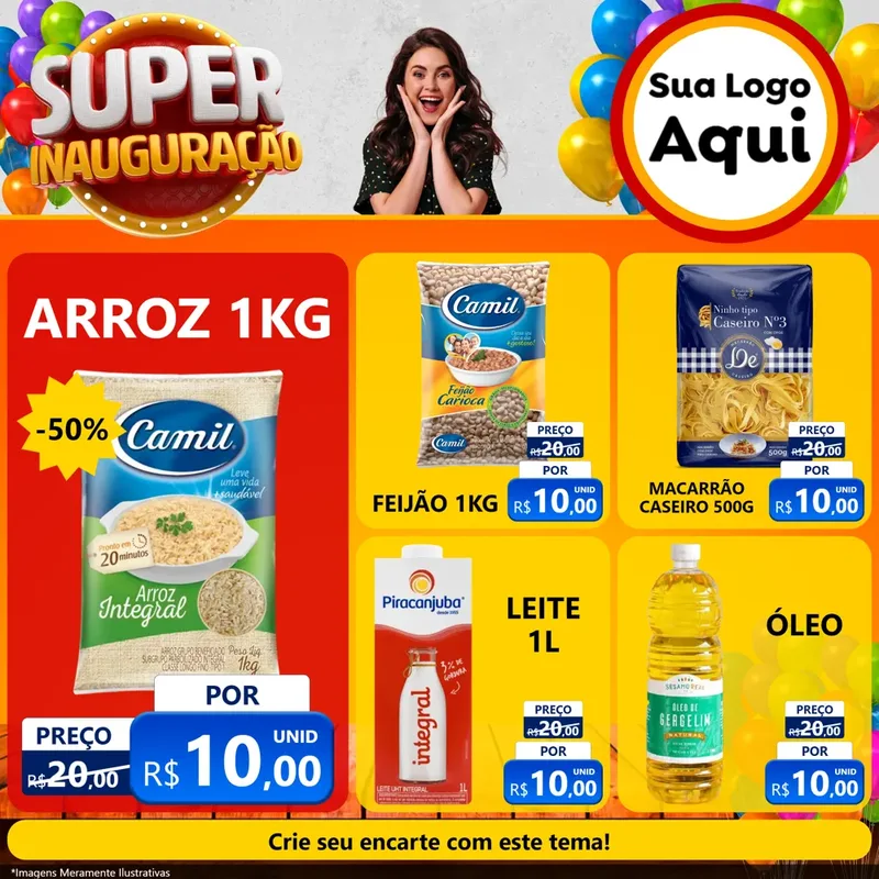 Modelo de Rede Social para Feed Facebook com o tema Super Inauguração para Supermercado