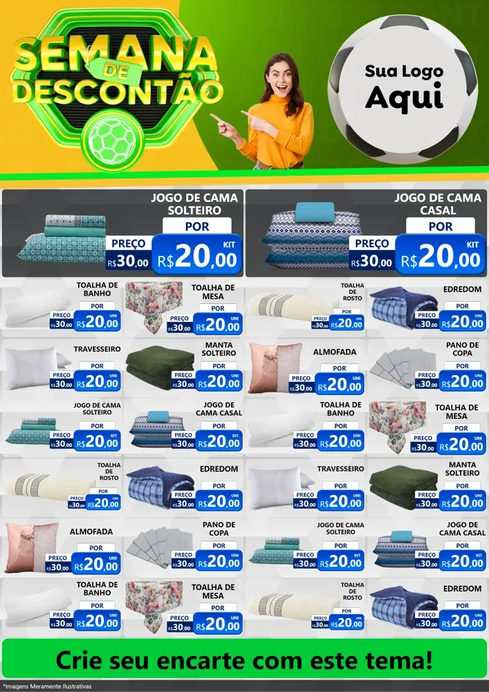 Modelo de Encarte para Encarte A4 Vertical com o tema Semana de Descontão - Copa para Cama, Mesa e Banho