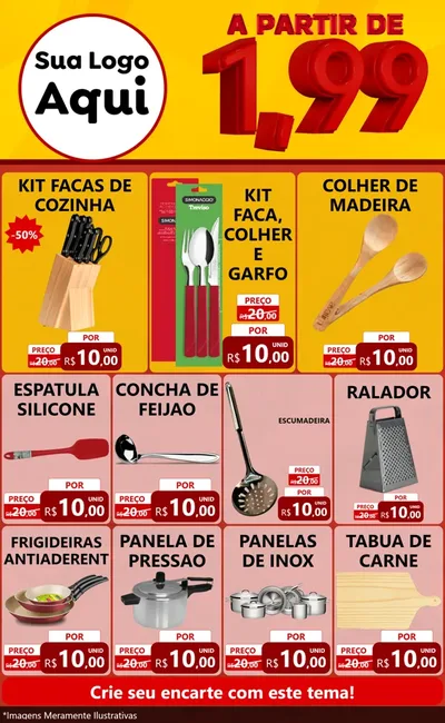 Modelo de Encarte para Encarte Grande com o tema A Partir de Um e Noventa e Nove - 1,99 para Utilidades Domésticas